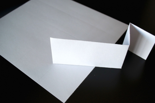 Eintrittskarten perforiert 210 x 55 mm mit Doppelabriss, Abriss 1: 50 x 55 mm, Abriss 2: 50 x 55 mm